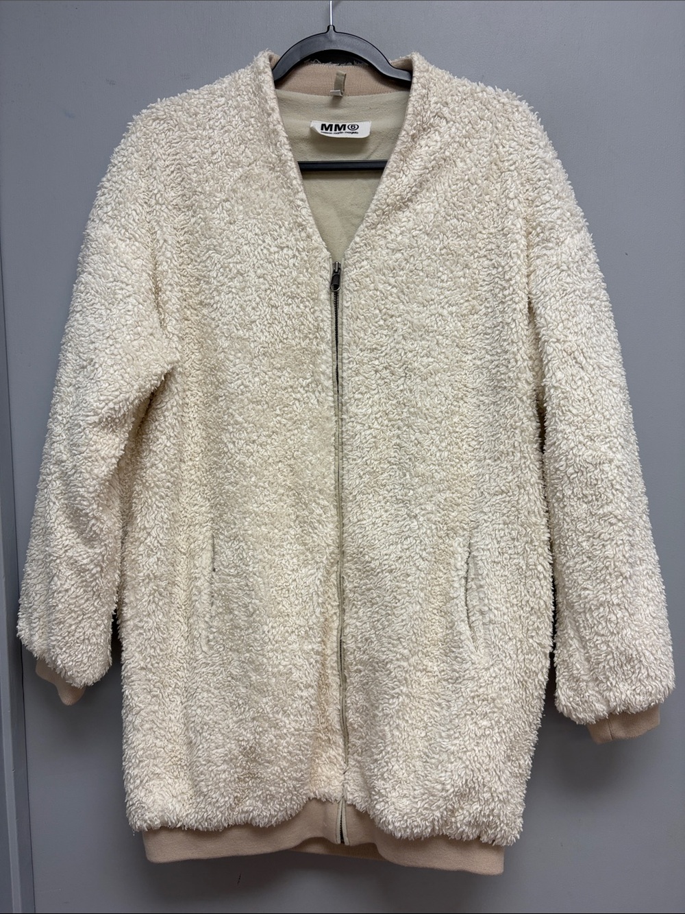 MM6 Maison Martin Margiela Sherpa Teddy Zip Coat Ivory Size S Made in Italy